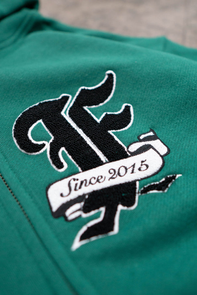 F TERRY FOREST GREEN FRONT ZIP