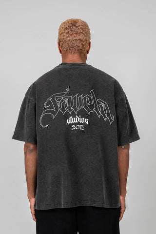 OUTLINE BLACK WASHED DISTRESSED T-SHIRT