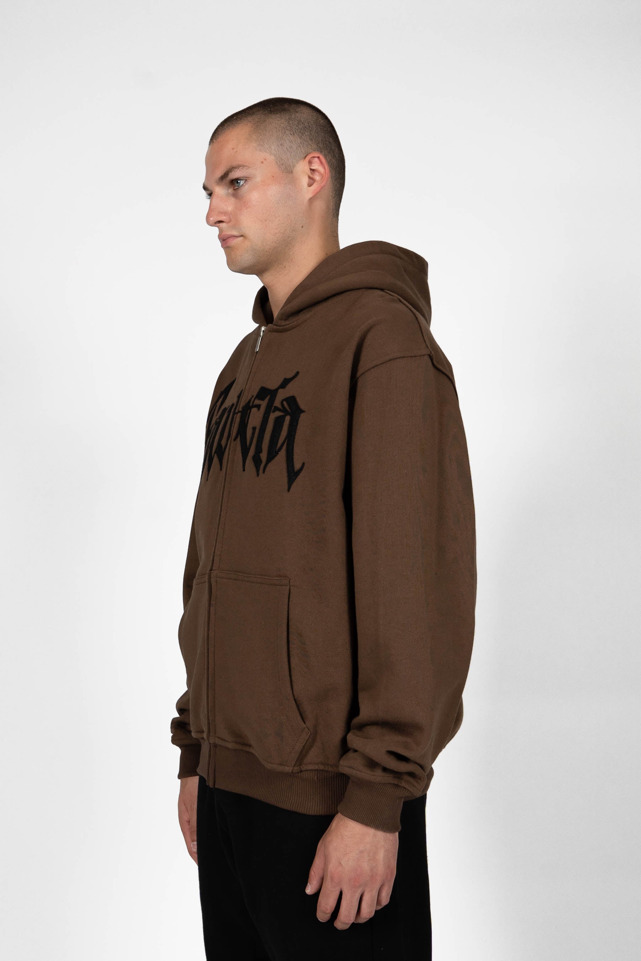 BOLT FLEECE COFFEE BROWN ZIP HOODIE FAVELA Clothing