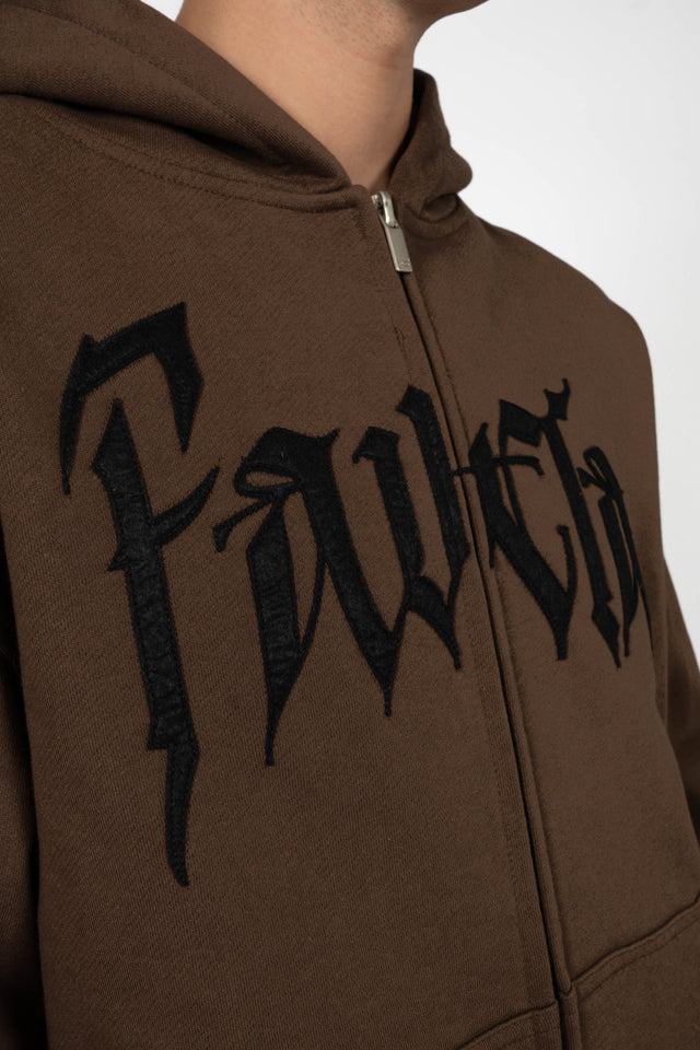 BOLT FLEECE COFFEE BROWN ZIP HOODIE