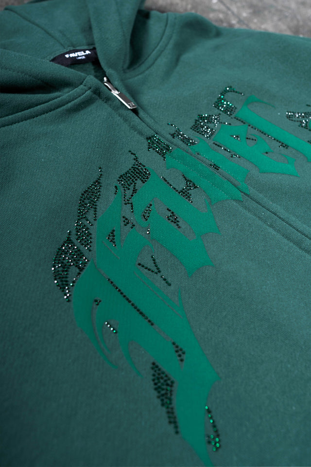 AVES RHINESTONE MILITARY GREEN FRONT ZIP