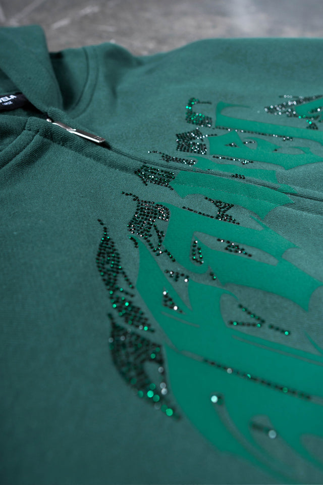 AVES RHINESTONE MILITARY GREEN FRONT ZIP