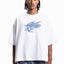 ABSTRAKT DUSTY BLUE - WHITE DISTRESSED T-SHIRT