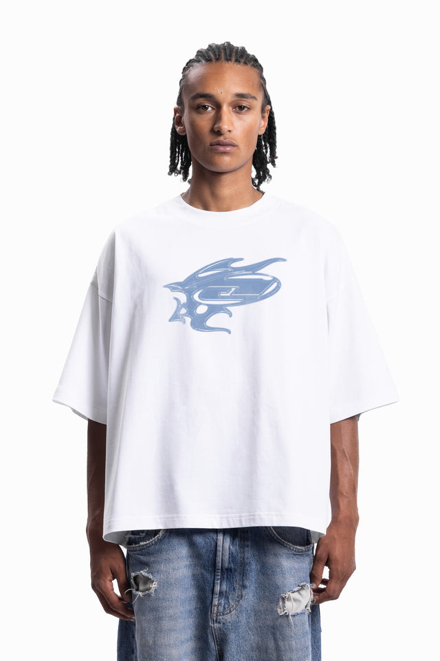 ABSTRAKT DUSTY BLUE - WHITE DISTRESSED T-SHIRT