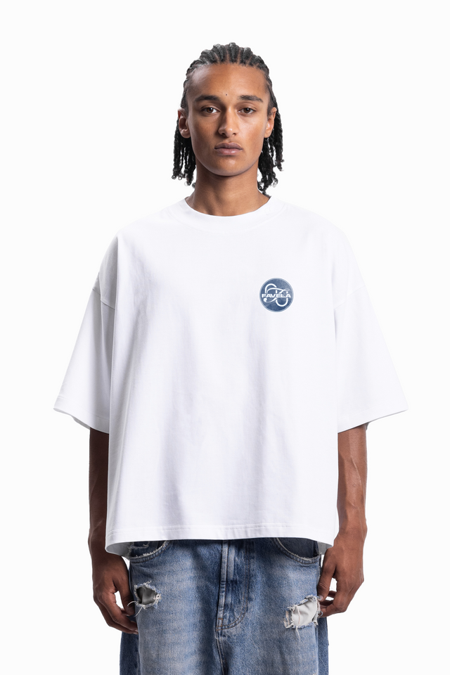 AQUA BOXY WHITE T-SHIRT [SHIPPING STARTS BEGINNING OF JULY 2025]
