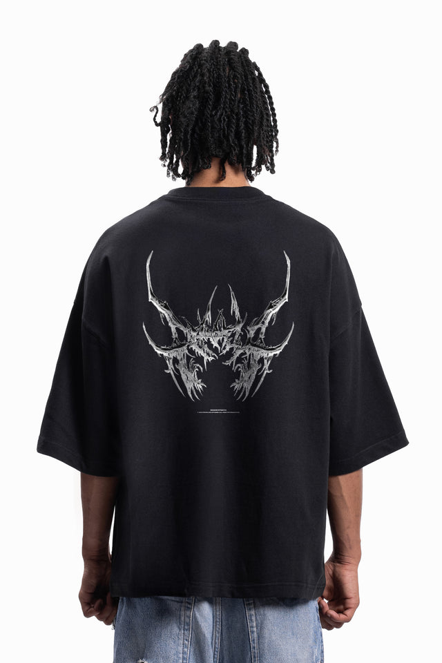 METAL CHROME BLACK DISTRESSED T-SHIRT