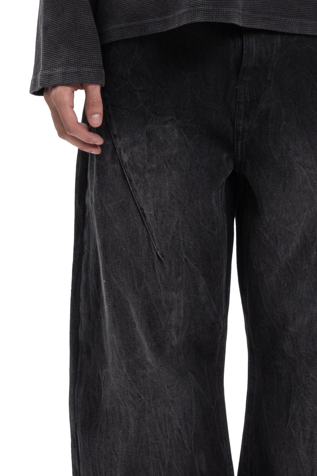 BOW CUT DENIM RETRO HEAVY WAVE WASH BLACK