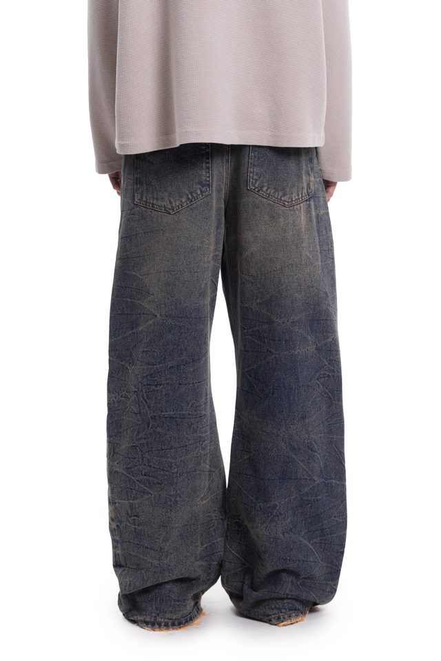 BOW CUT DENIM RETRO HEAVY WAVE WASH BLUE