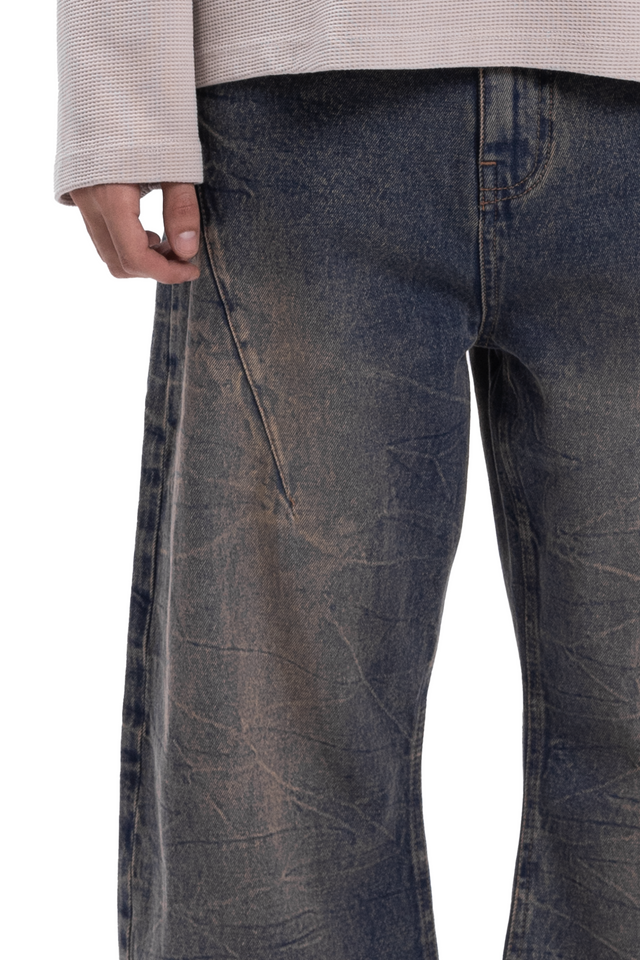 BOW CUT DENIM RETRO HEAVY WAVE WASH BLUE