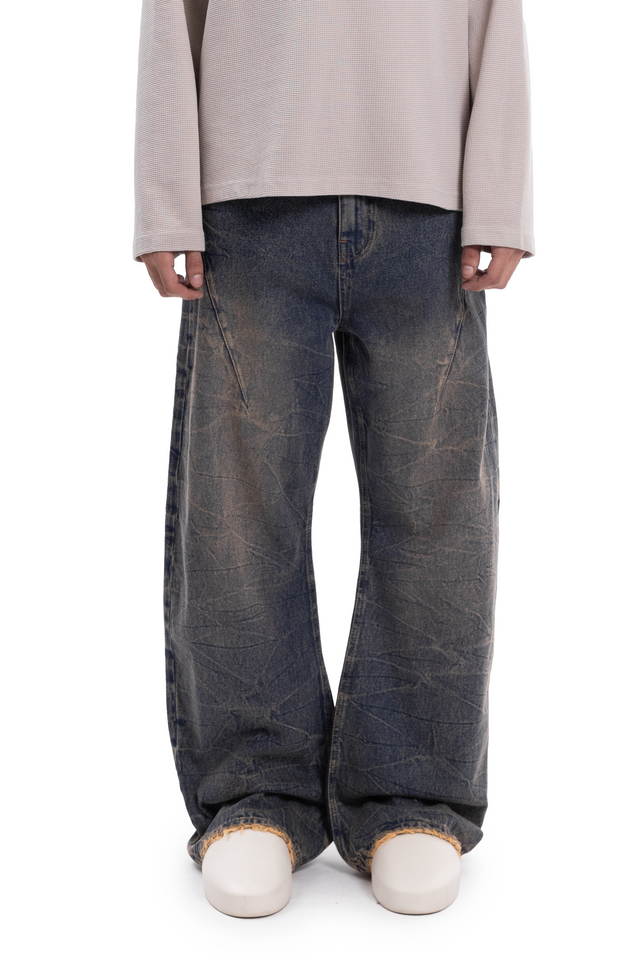 BOW CUT DENIM RETRO HEAVY WAVE WASH BLUE