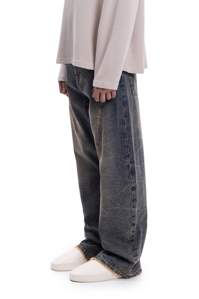 BOW CUT DENIM RETRO HEAVY WAVE WASH BLUE