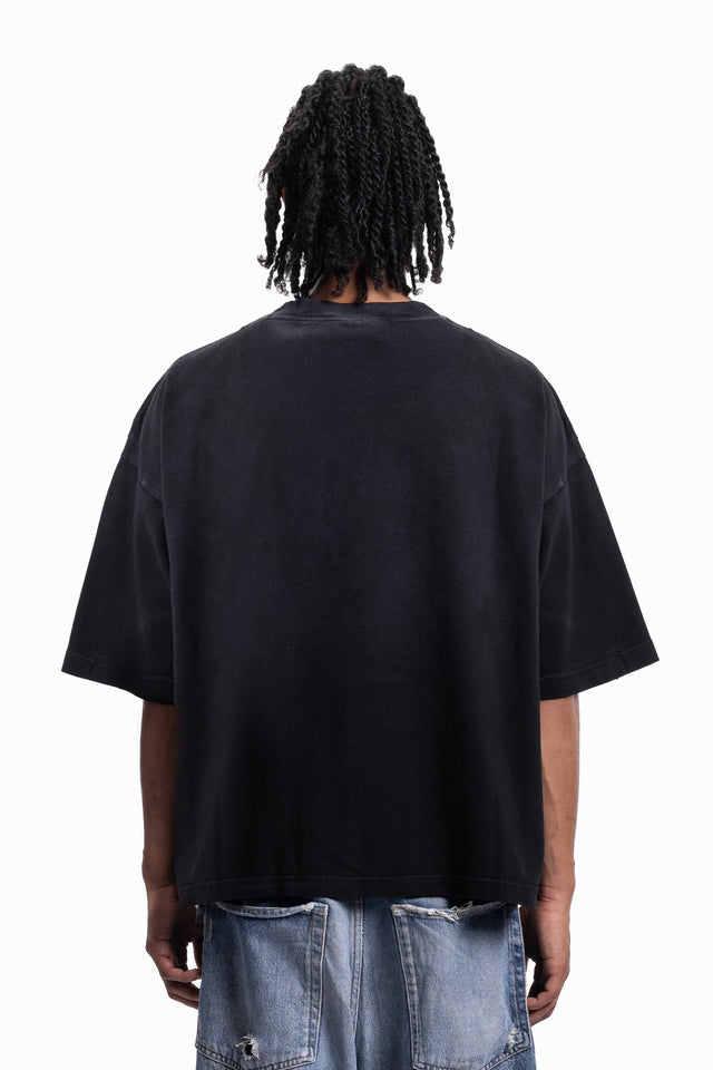 BASIC TRIBAL BOXY DISTRESSED BLACK SUN DRIED T-SHIRT