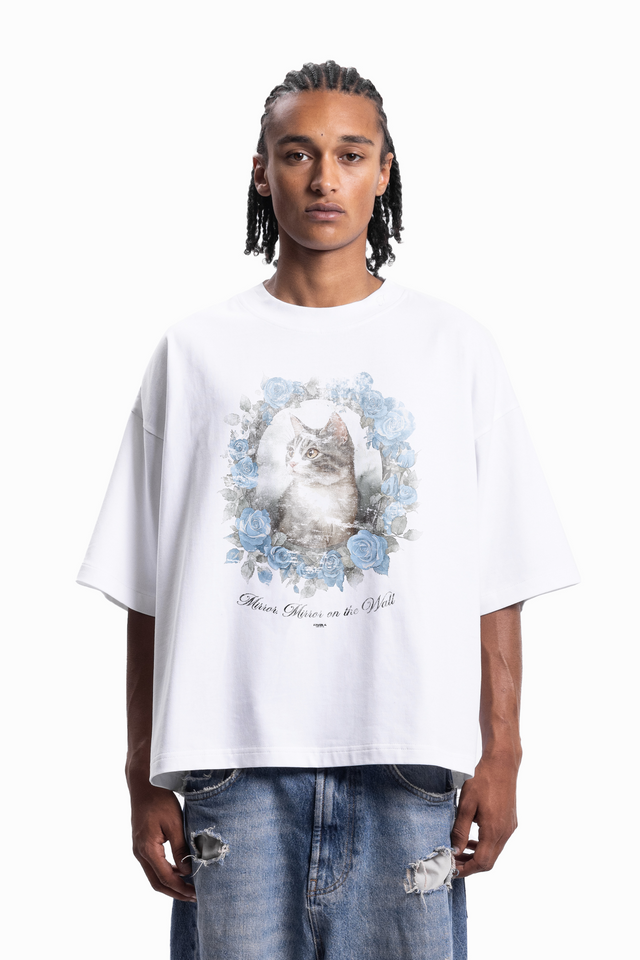 MIRROR MIRROR BOXY WHITE T-SHIRT [SHIPPING STARTS BEGINNING OF JULY 2025]