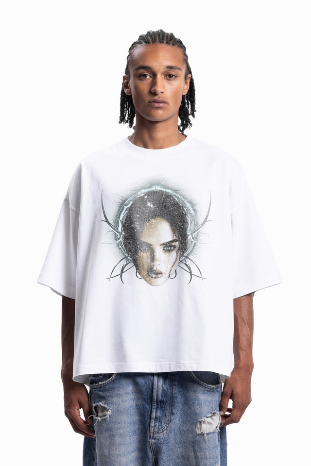 CHROME GIRL BOXY WHITE T-SHIRT [SHIPPING STARTS BEGINNING OF JULY 2025]