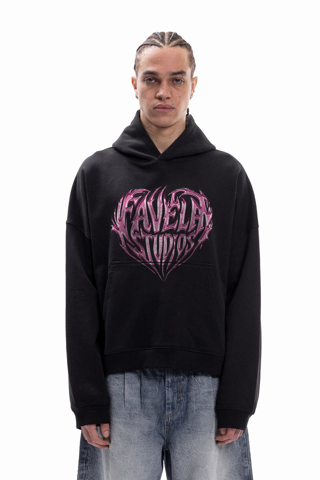 FAVELA STUDIOS CHROME HEART BLACK BOXY HOODIE