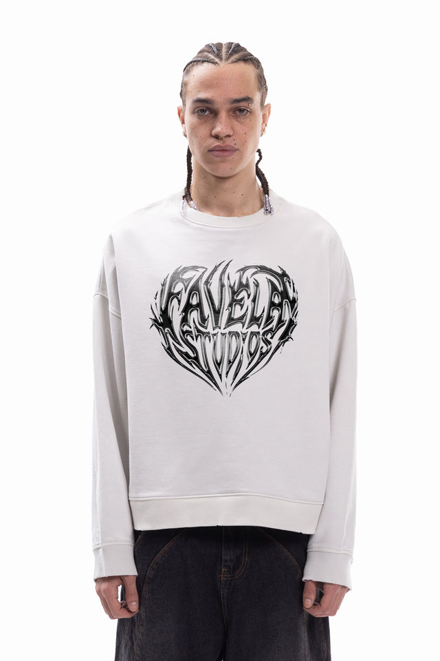 FAVELA STUDIOS CHROME HEART VINTAGE WHITE BOXY CREWNECK