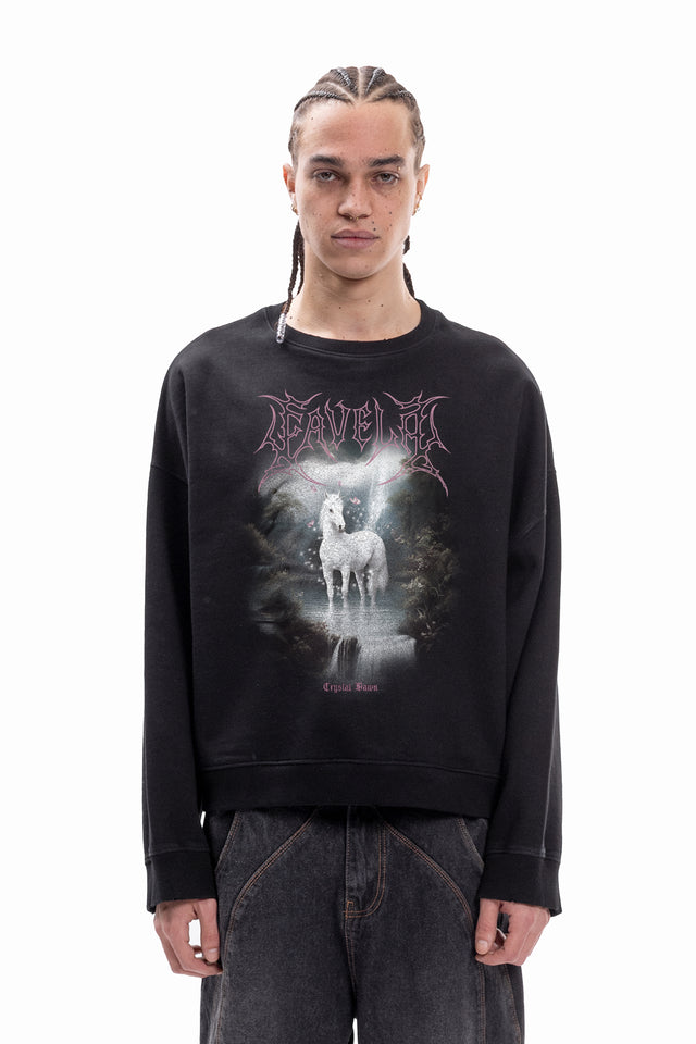 CRYSTAL DAWN BLACK BOXY CREWNECK