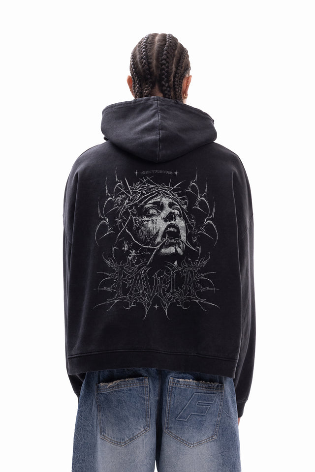 DARKNESS BLACK WASHED BOXY HOODIE