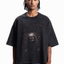 BLOOD CROWN BOXY DISTRESSED BLACK WASHED T-SHIRT