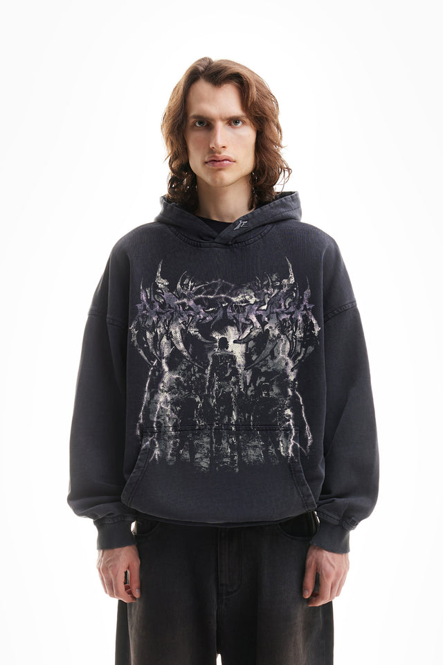 DYSTOPIA BLACK WASHED HOODIE