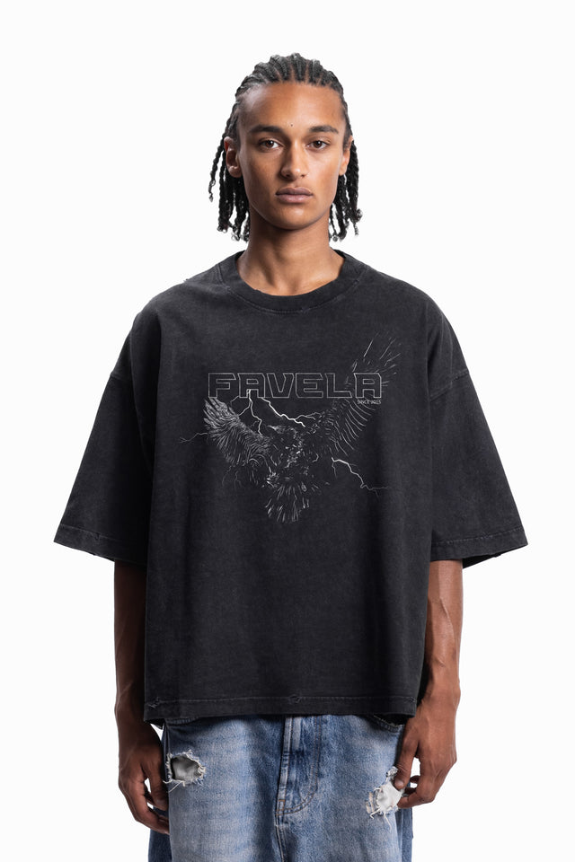 EAGLE BLACK WASHED DISTRESSED T-SHIRT