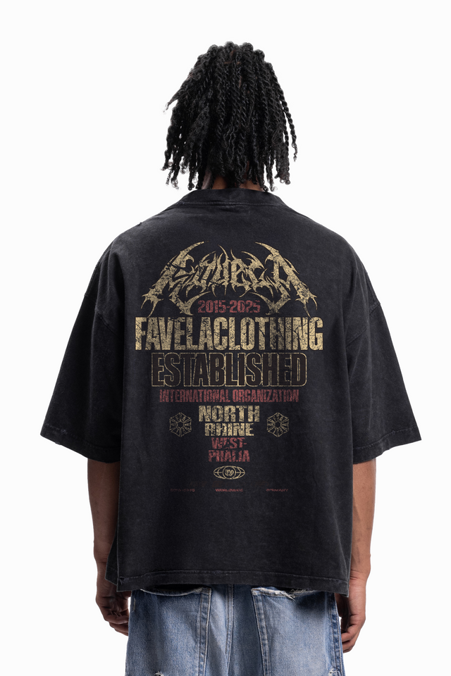 FAVELA WALL BOXY DISTRESSED BLACK WASHED T-SHIRT
