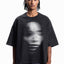 FACE BLACK WASHED DISTRESSED T-SHIRT