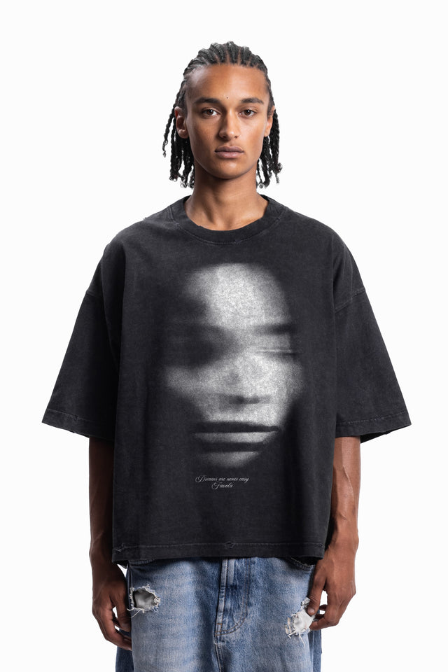 FACE BLACK WASHED DISTRESSED T-SHIRT