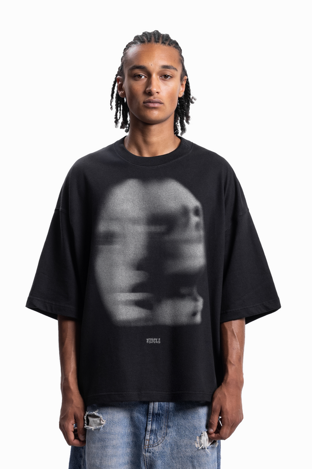 FADED FACE BLACK DISTRESSED T-SHIRT