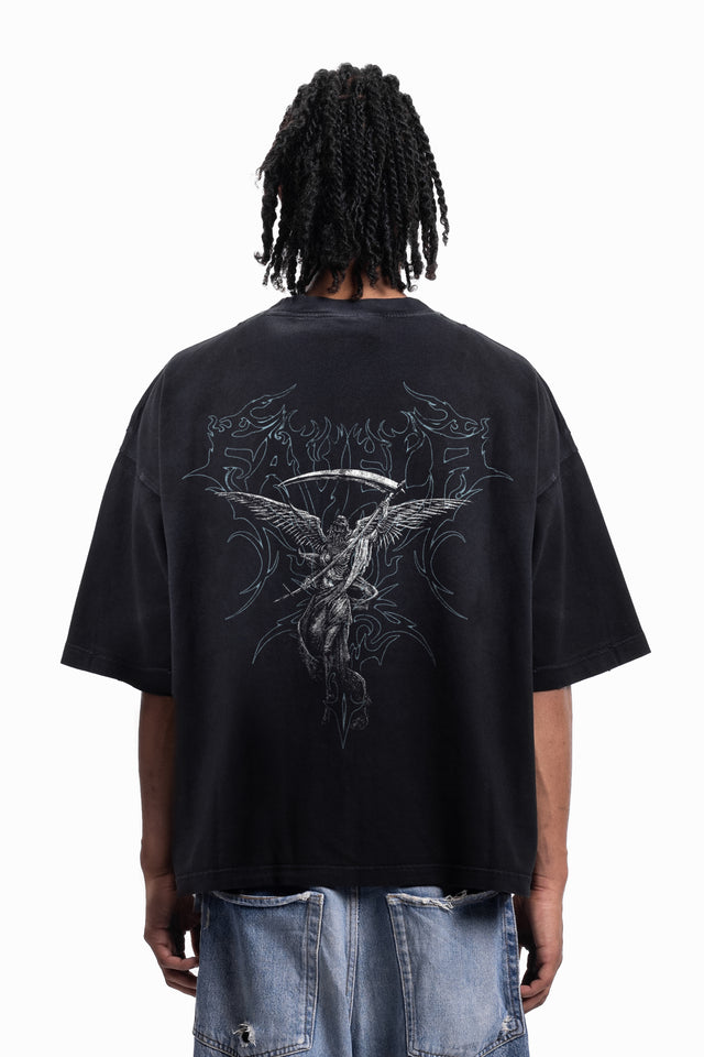 FALLEN UNIT DISTRESSED BLACK SUN DRIED BOXY T-SHIRT