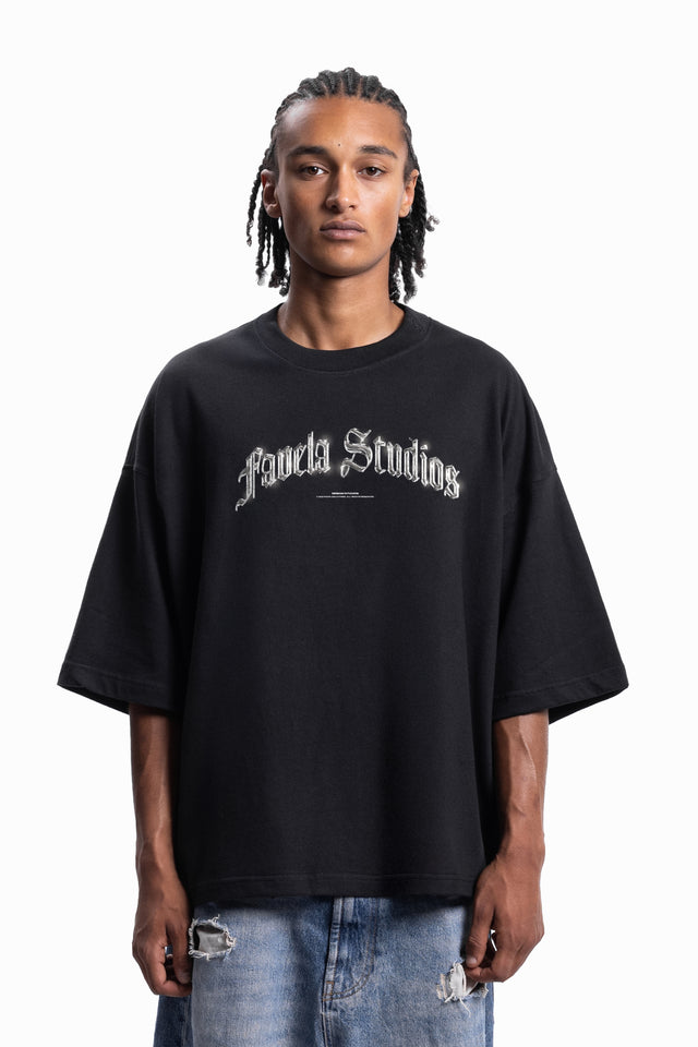 FAVELA STUDIOS CHROME BLACK DISTRESSED T-SHIRT