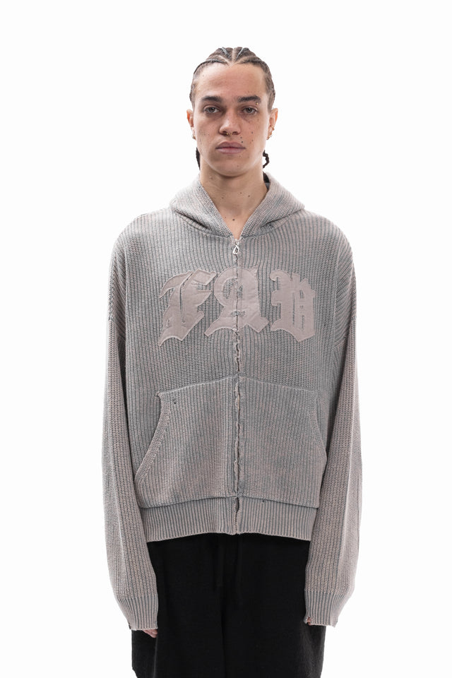 KNIT CANVAS FRONT ZIPPER GREY WASHED