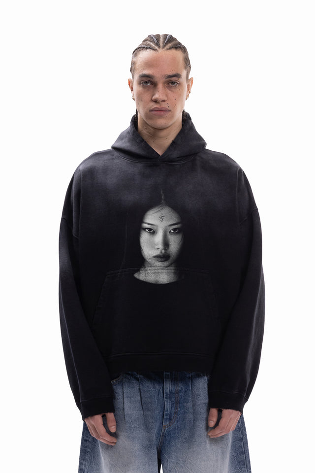 F FACE BLACK SUN DRIED BOXY HOODIE