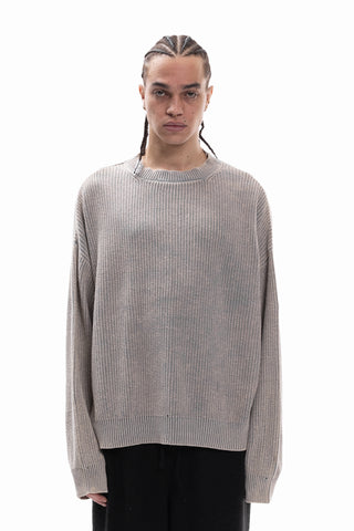 DISTRESSED KNIT GREY WASHED CREWNECK