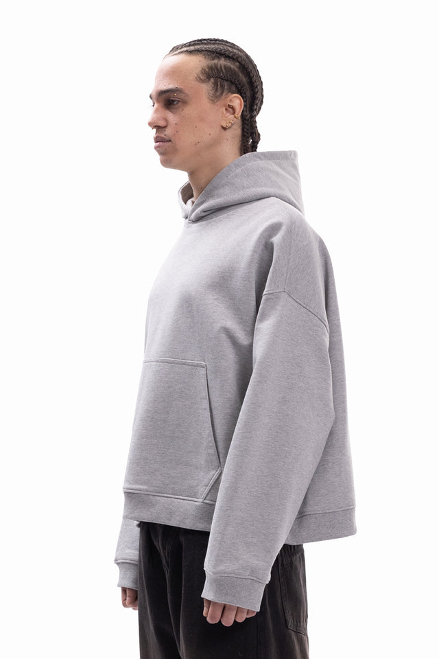 GREY MELANGE BOXY HOODIE