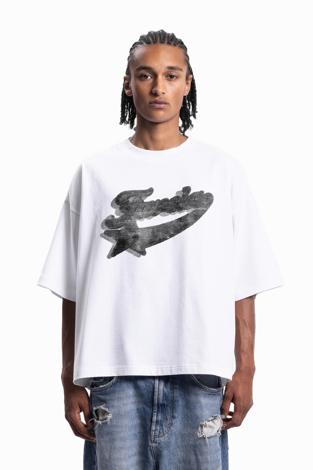 FAVELA HAIRY STYLES BOXY WHITE T-SHIRT [SHIPPING STARTS BEGINNING OF JULY 2025]