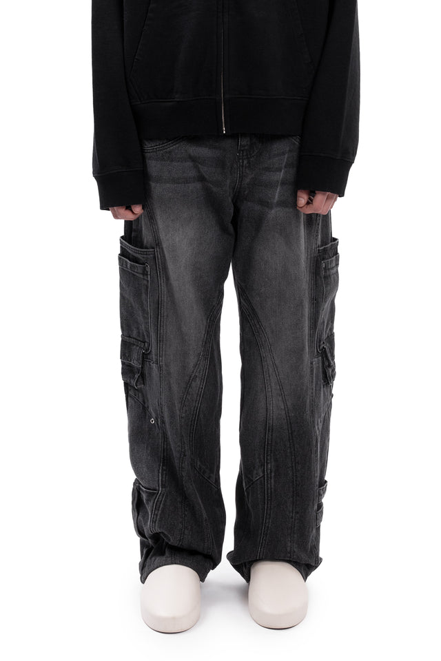 HEAVY CUTLINE CARGO VINTAGE GREY DENIM
