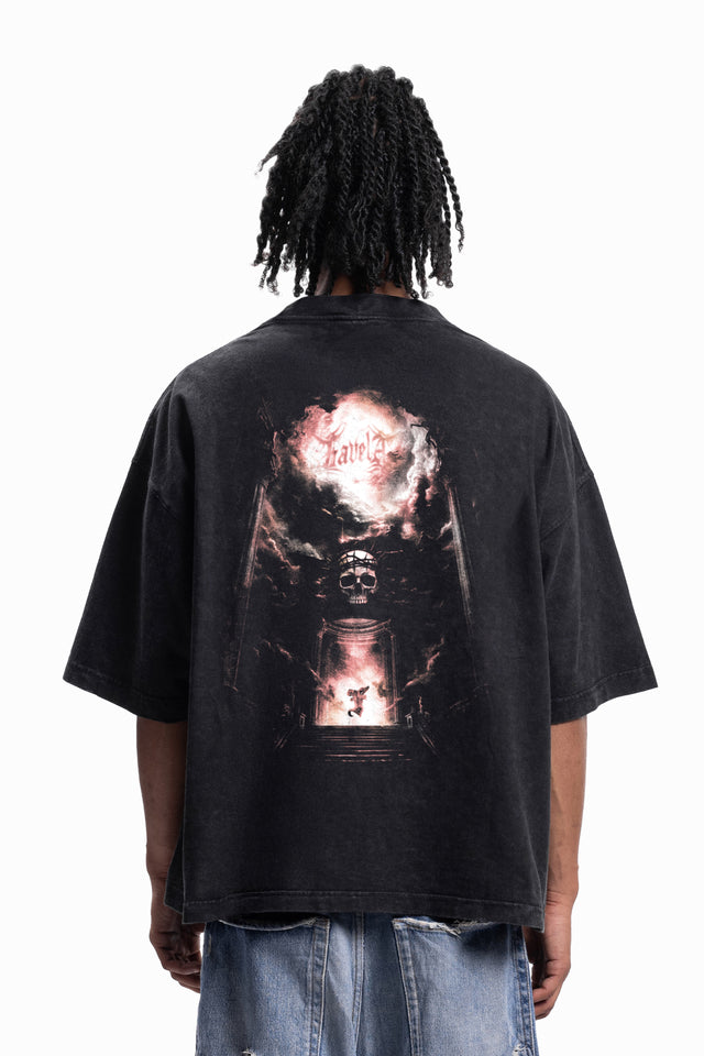 HELLS GATE DISTRESSED BLACK WASHED T-SHIRT
