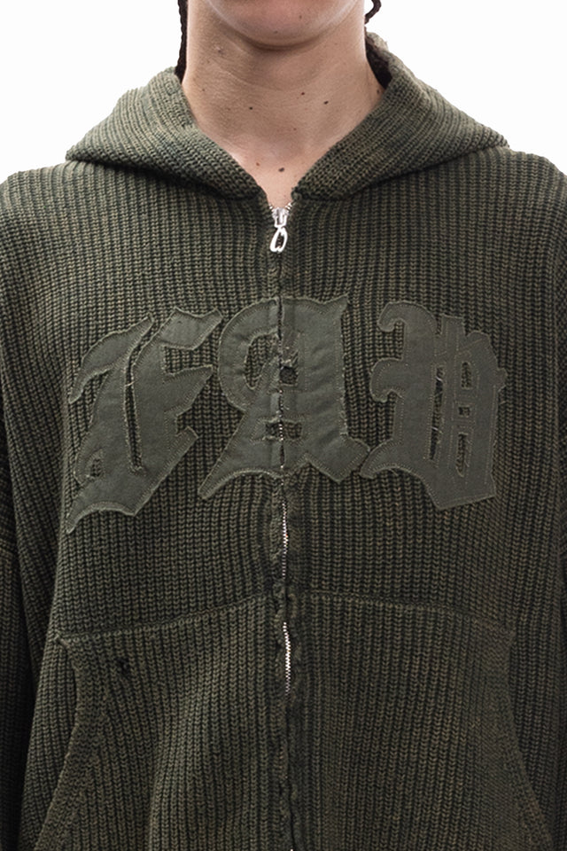 KNIT CANVAS FRONT ZIPPER GREEN WASHED