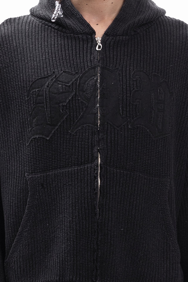 KNIT CANVAS FRONT ZIPPER BLACK WASHED