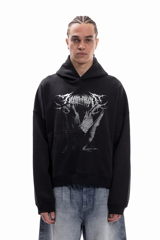 METAL GRIM BLACK BOXY HOODIE