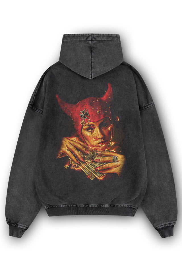 MONEY IS EVIL BLACK WASHED HOODIE