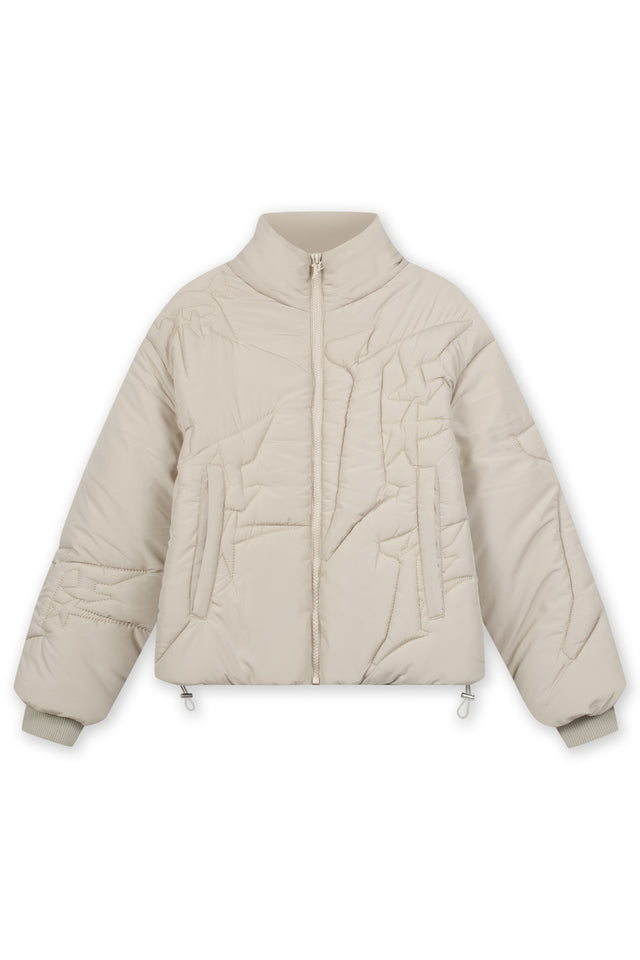 EMBROIDERY TAUPE PUFFER JACKET [PRE ORDER]