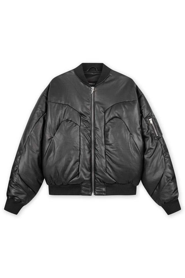 VEGAN LEATHER CUTLINE BOMBER JACKET BLACK [PRE ORDER]