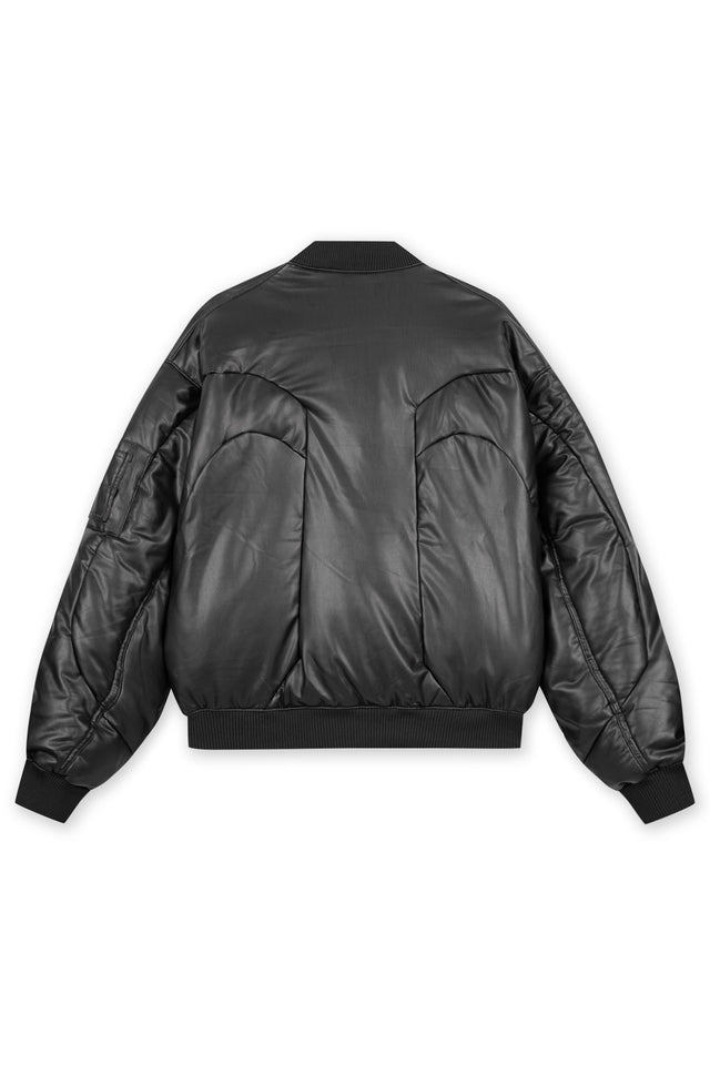 VEGAN LEATHER CUTLINE BOMBER JACKET BLACK [PRE ORDER]