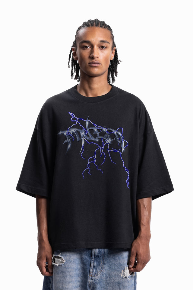 NEW LIGHTNING BLACK DISTRESSED T-SHIRT