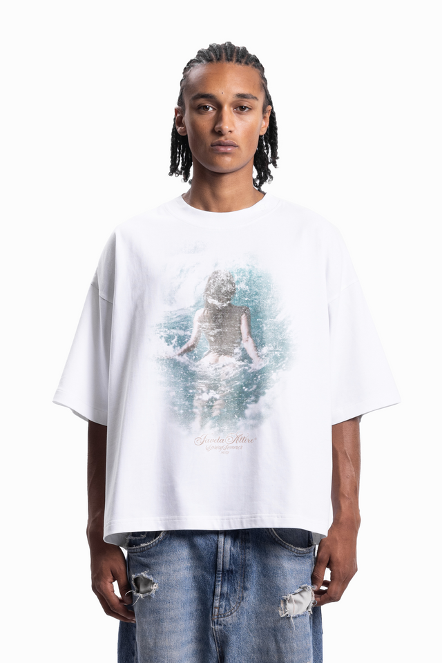 OCEAN BOXY WHITE T-SHIRT [SHIPPING STARTS BEGINNING OF JULY 2025]