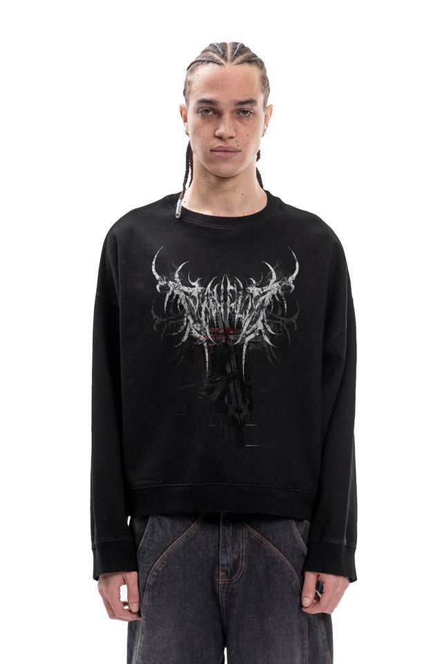 CROSS OF DEATH BLACK BOXY CREWNECK