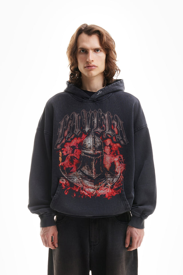 RED KNIGHT BLACK WASHED HOODIE