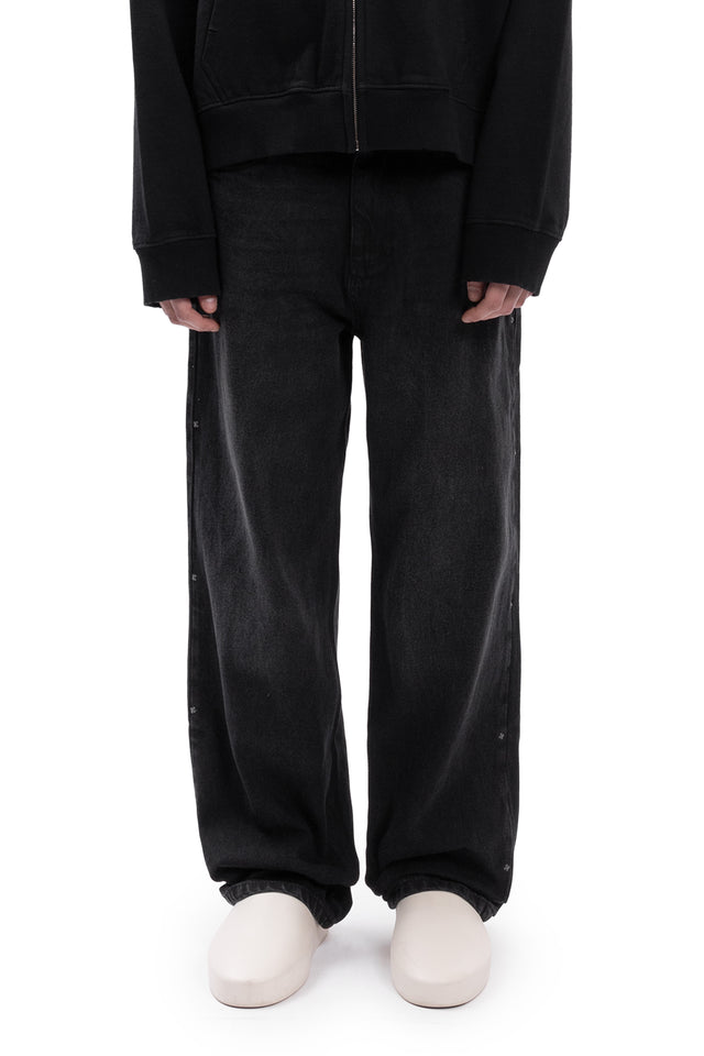 RIGID BASIC RIVET GREY WASHED BAGGY DENIM